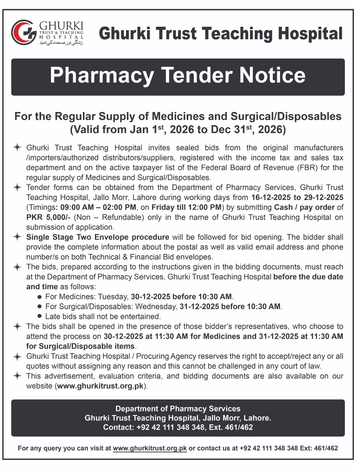 TECHNICAL EVALUATION CRITERIA    (Pharmacy Tender Year 2026)